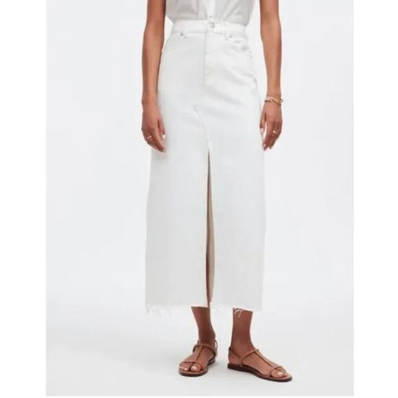 Madewell The Rilee Skirt Denim Midi White NWT 33 - Picture 1 of 8